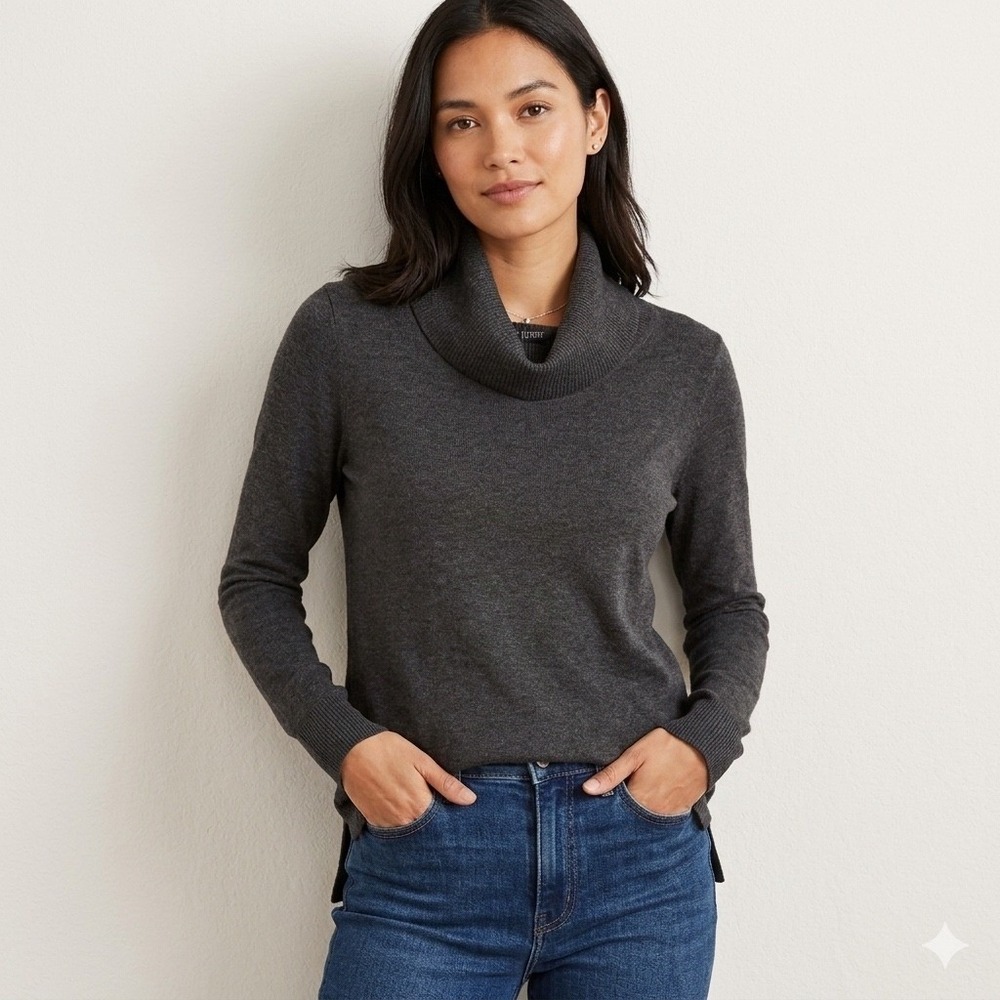 Cable & Gauge Womens Small Charcoal Gray Cowl Neck Button Back Knit Sweater